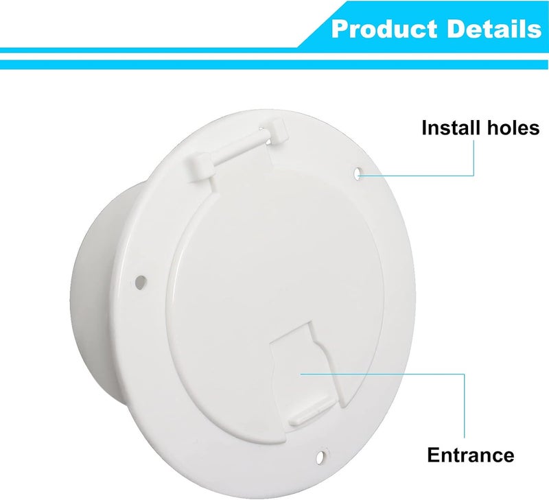 Foifatt RV Cable Hatch, 5" Round Electrical Cable Hatch for 30 and 50 Amp Cords, White RV Camper Trailer Power Cord Hatch Electrical Access Door - Image 5